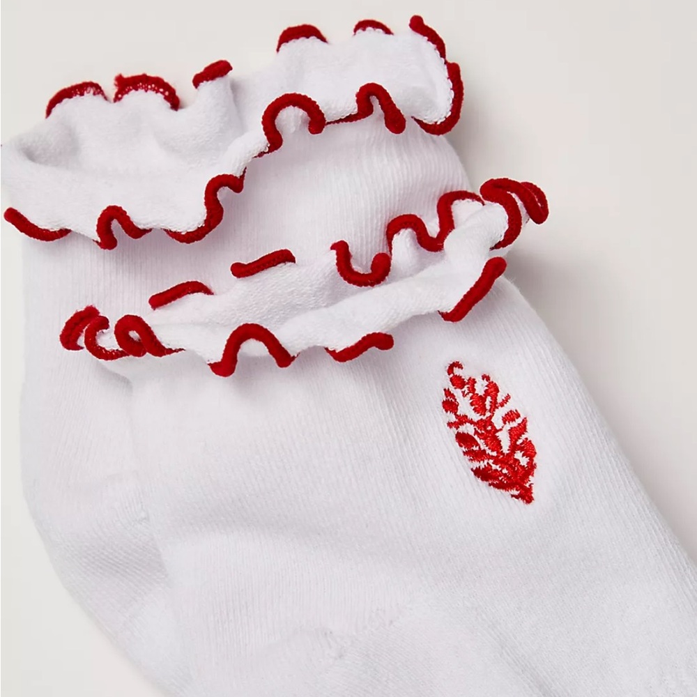 FP Movement Ruffle Socks White With Red Trim NWT